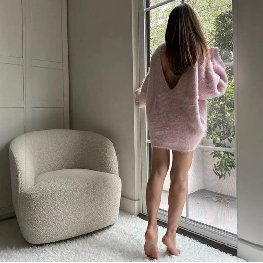 Damen modischer V-Ausschnitt Pullover mit puffärmeligen Details EB