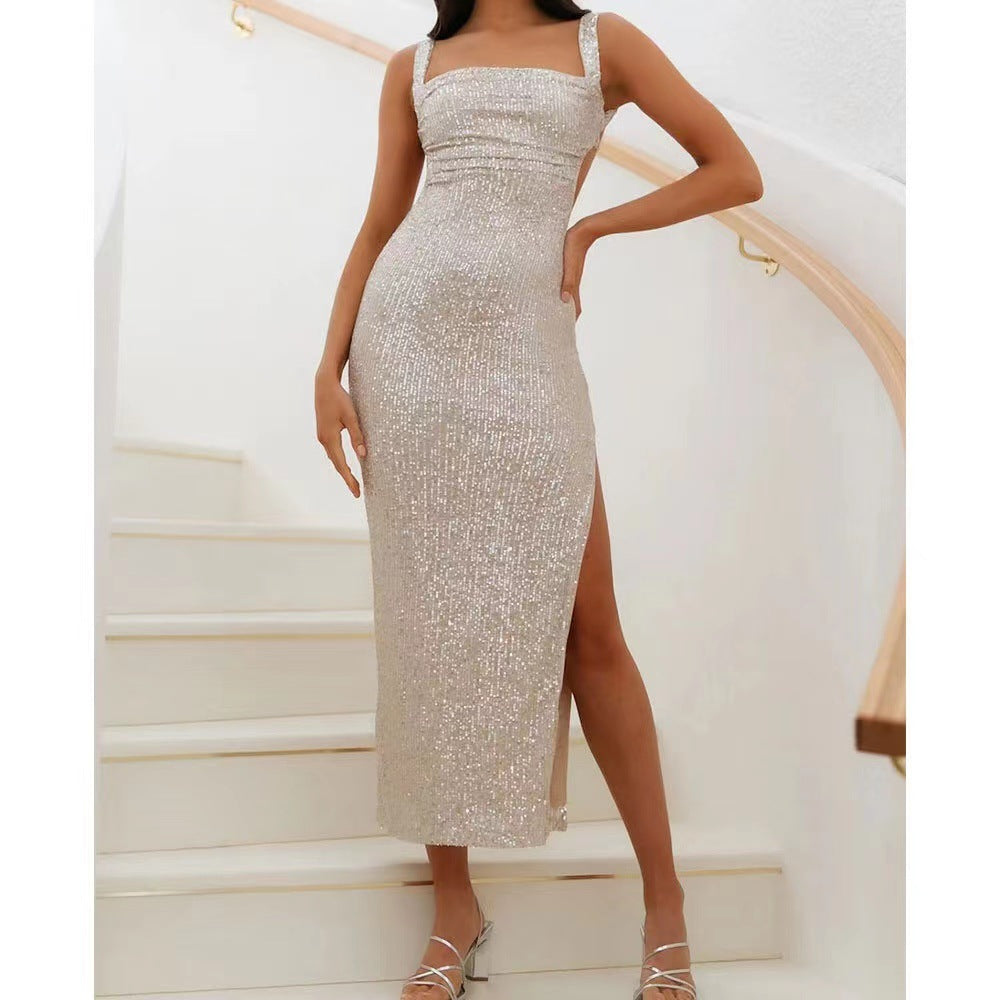 Damen Glamouröses Pailletten-Abendkleid im figurbetonten Design EB