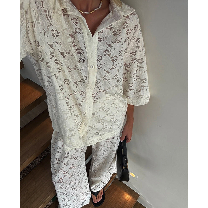 Damen oversized Hemdblusen-Set mit floralen Details EB