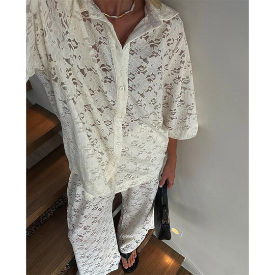 Damen oversized Hemdblusen-Set mit floralen Details EB