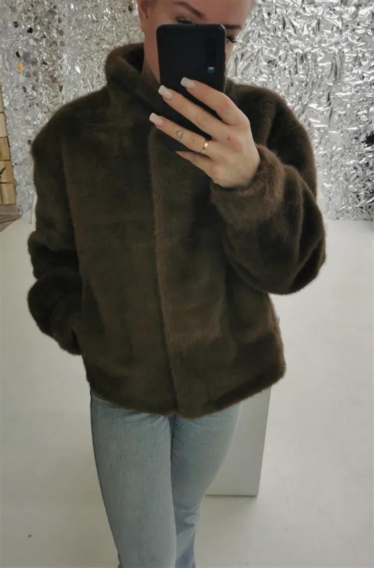 Damen Fleecejacke mit hohem Kragen und seitlichen Eingrifftaschen EB