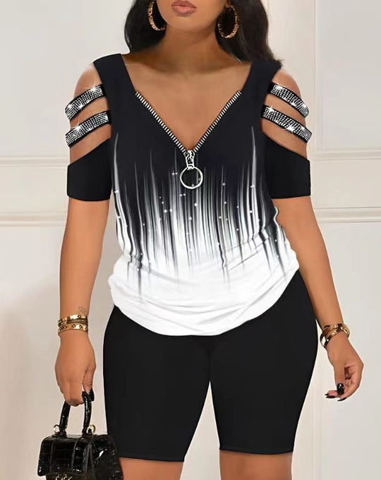 Damen Figurbetontes Oberteil mit schickem Reißverschluss und Cut-Out-Details EB