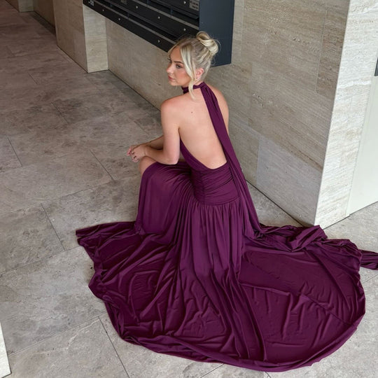 Damen Elegantes Maxikleid mit hochgeschlossenem Design und verführerischem Schlitz EB