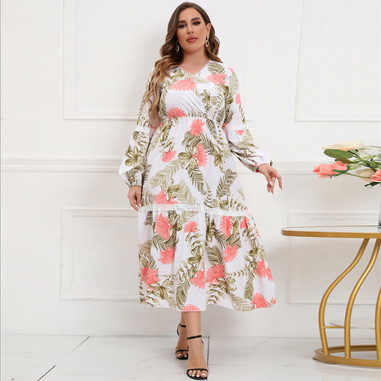Damen Maxikleid mit botanical Druck und lässigem Schnitt EB