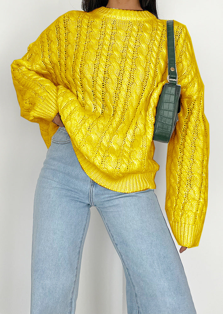 Damen grob gestrickter Pullover mit Zopfmuster und weitem Schnitt EB