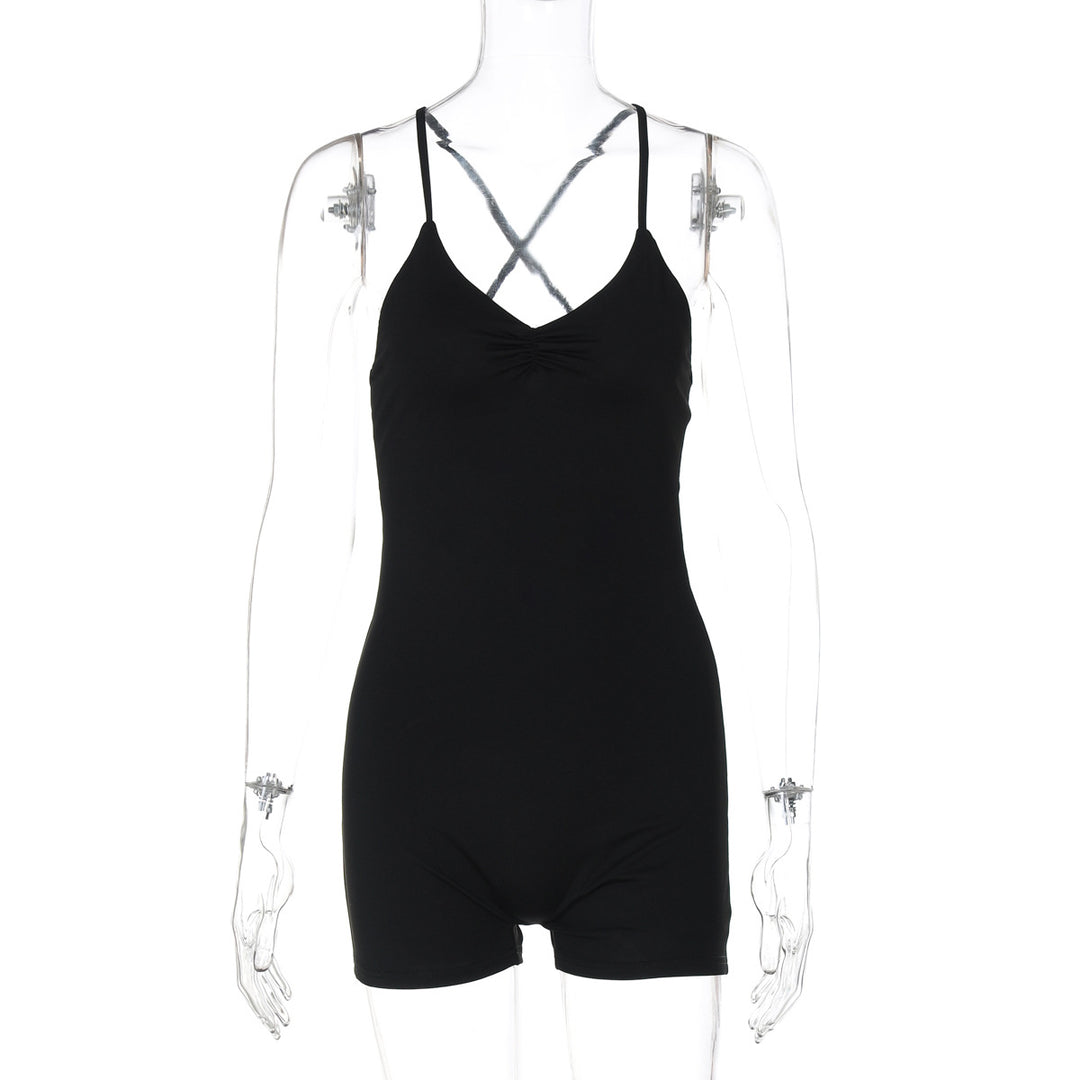 Damen Bodycon Einteiler mit gekreuztem Träger EB