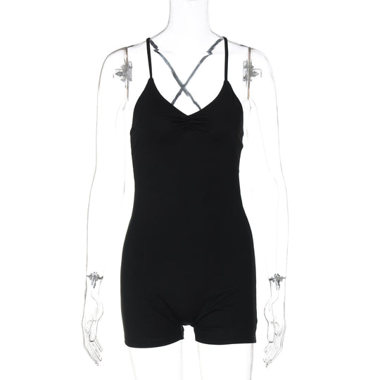 Damen Bodycon Einteiler mit gekreuztem Träger EB