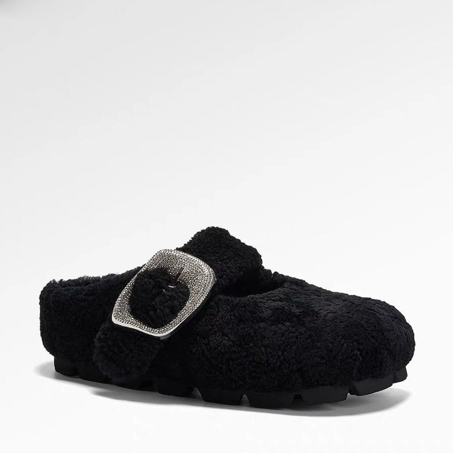 Damen Hausschuhe aus weichem Fleece mit modischem Schnallenverschluss EB