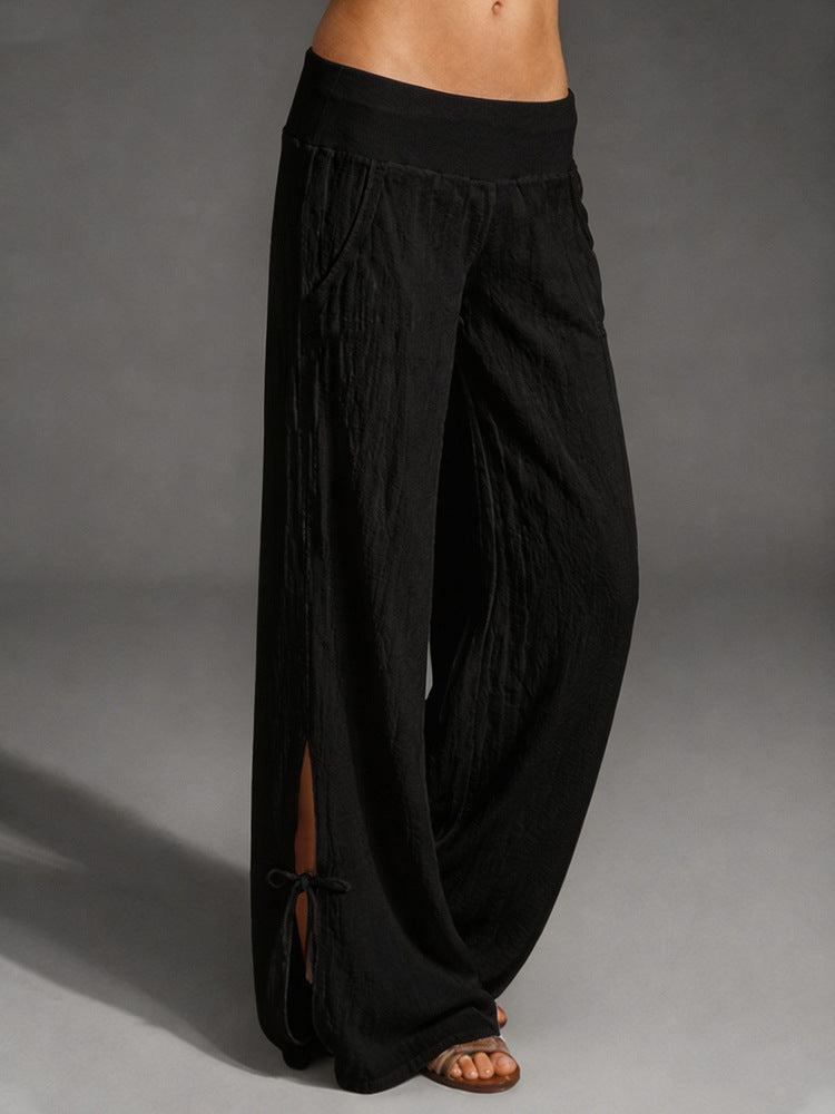 Damen Leichte Leinenhose mit weitem Bein und elastischem Bund EB