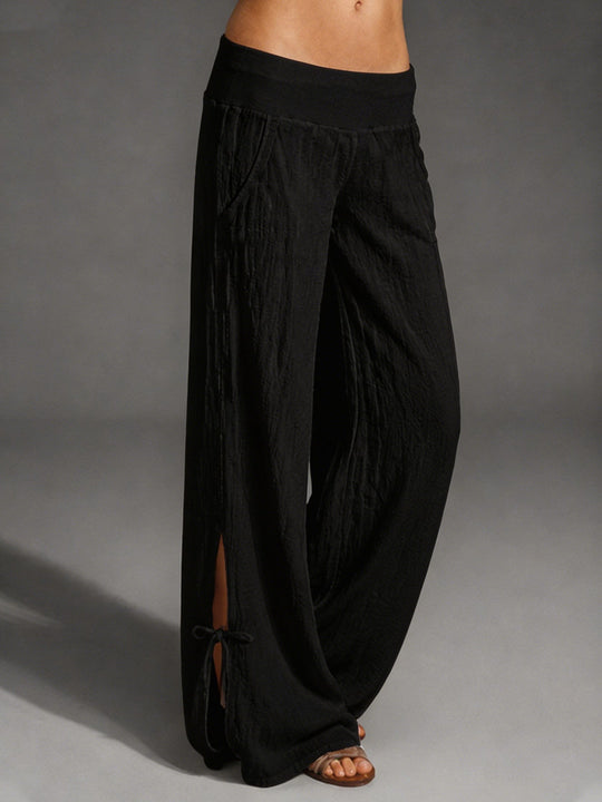 Damen Leichte Leinenhose mit weitem Bein und elastischem Bund EB