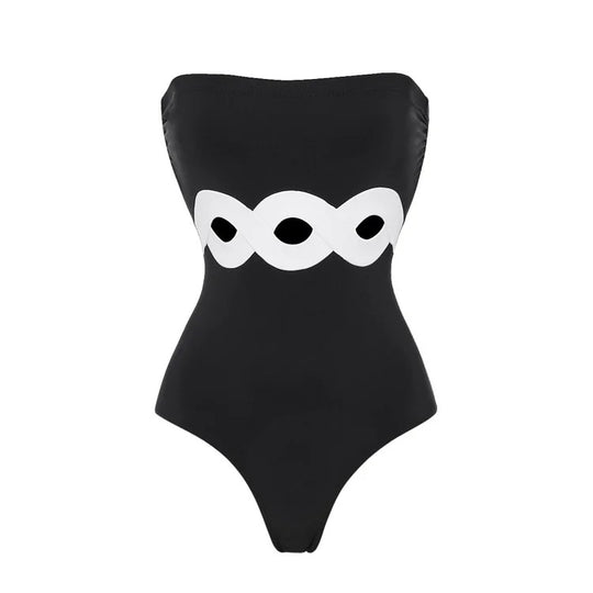 Damen Bandeau-Badeanzug mit elegantem Wickelrock EB