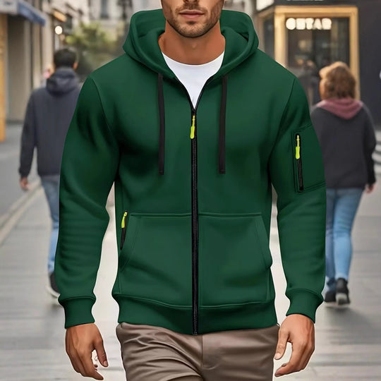 Herren nan funktionale Kapuzenjacke mit durchgehendem Reißverschluss, Ärmeltasche und elastischen Bündchen EB