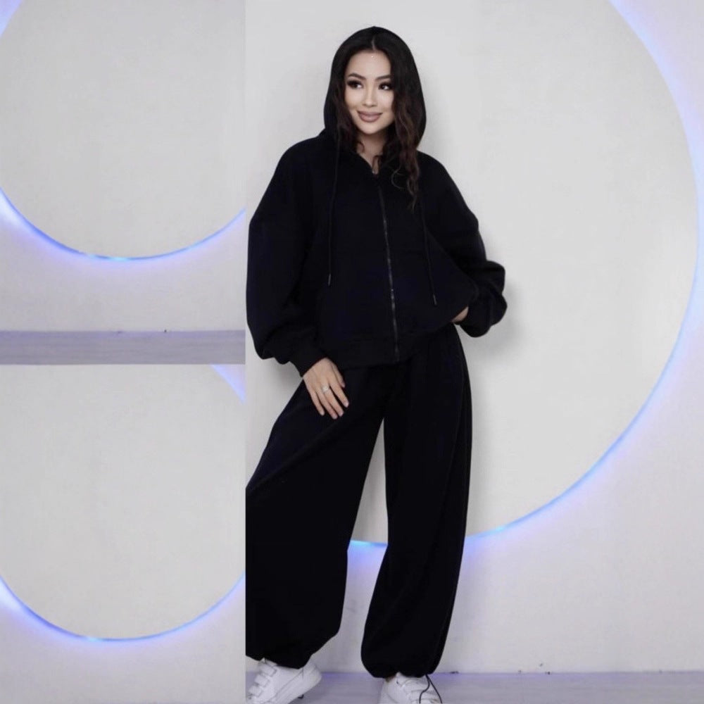 Damen nan übergroße Kapuzenjacke mit Reißverschluss und weite Jogginghose Lounge Set EB