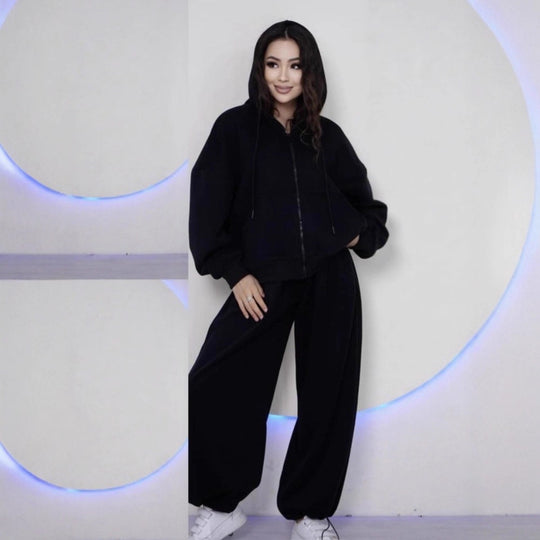 Damen nan übergroße Kapuzenjacke mit Reißverschluss und weite Jogginghose Lounge Set EB