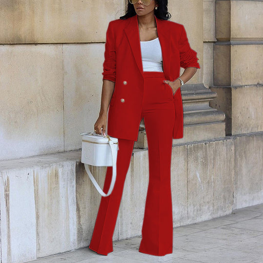 Damen elegantes Blazer-Set mit weitem Bein und Taillengürtel EB