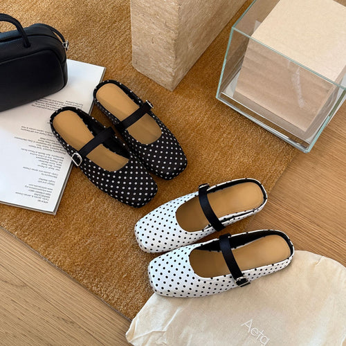 Damen Komfortable Clogs mit modischem Polka-Dots-Muster und verstellbarem Riemen EB