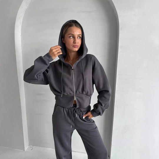 Damen Cropped Hoodie mit Reißverschluss EB