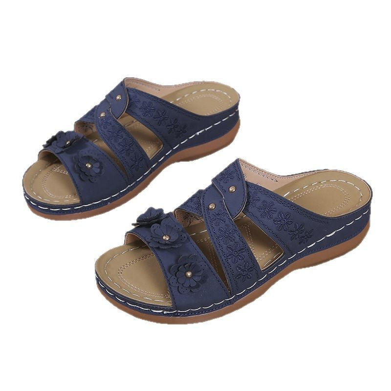 Damen bequeme Riemensandaletten mit floralem Design und ergonomischer Sohle EB