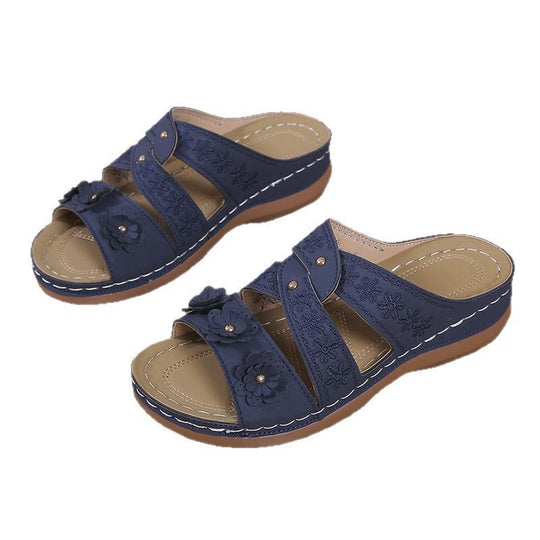 Damen bequeme Riemensandaletten mit floralem Design und ergonomischer Sohle EB