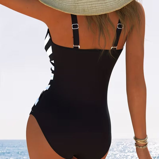 Damen Aqua-Gymnastikanzug mit nahtlosem Schnitt und elegantem Streifen-Design EB