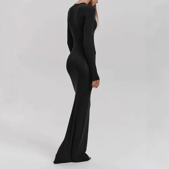 Damen Elegantes Langarm-Maxikleid mit figurformendem Schnitt und hohem Komfort EB