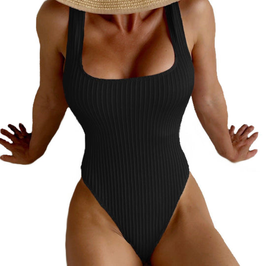 Damen Einteiler Badeanzug mit figurformendem Rippendesign EB