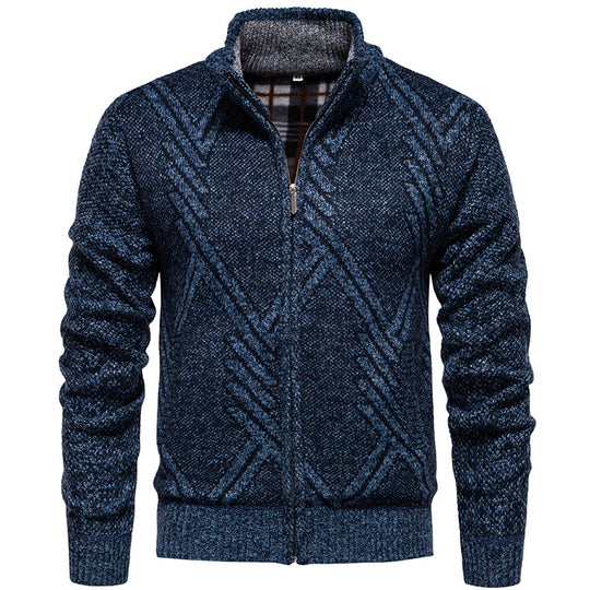 Herren sportliche Strickjacke mit modernem Zopfmuster EB