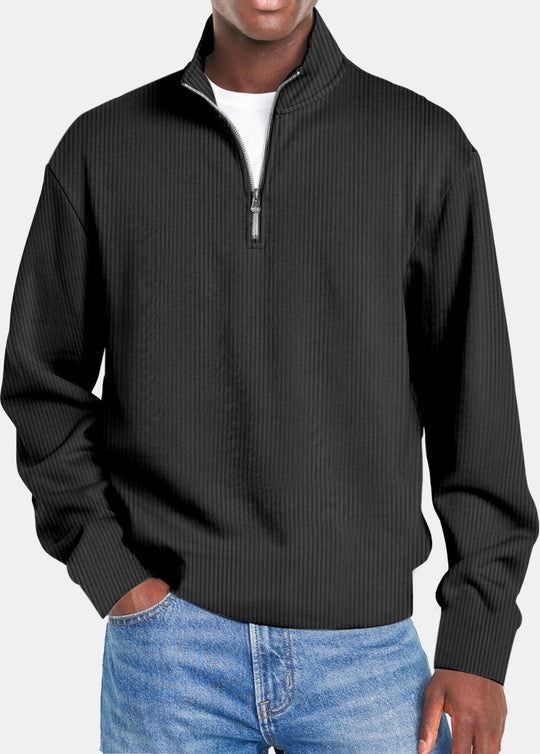 Herren nan gerippter Troyer-Pullover mit Halbzip und Stehkragen EB