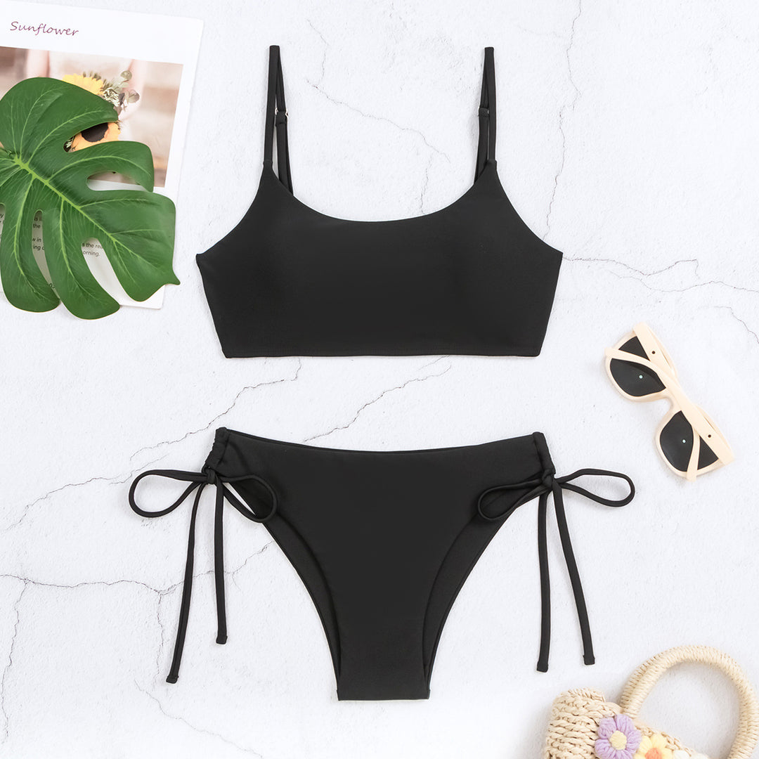 Damen Triangel-Bikini-Set mit verstellbaren Trägern und seitlichen Bändern EB