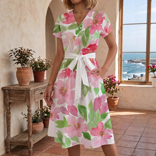 Damen Midi-Kleid mit floralem Design und bequemer Passform EB