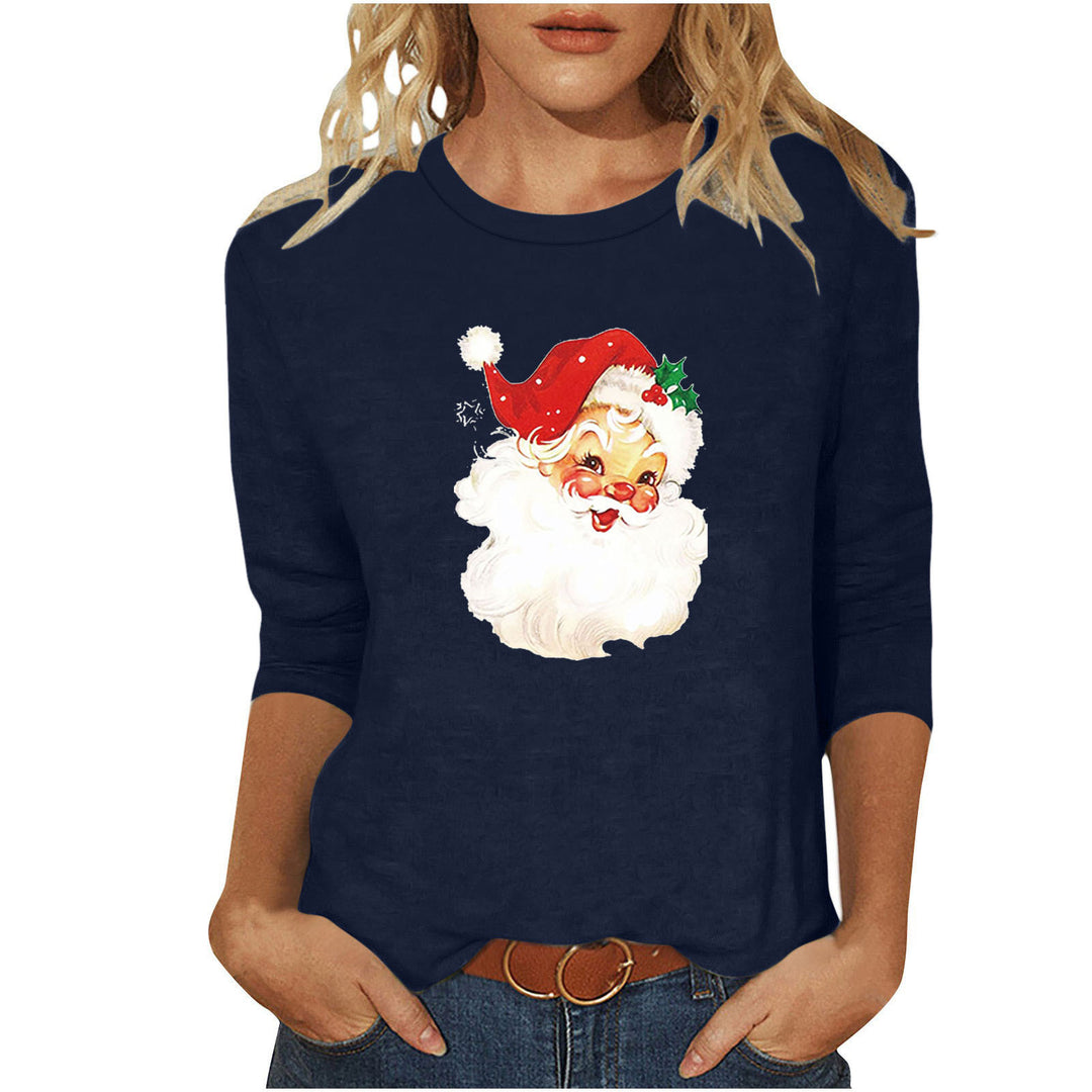 Damen nan lässiges Sweatshirt mit nostalgischem Weihnachtsmannprint und dreiviertelärmeln EB
