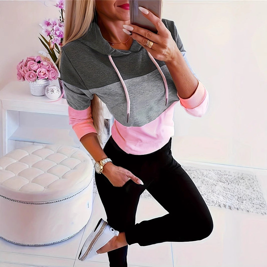 Damen modischer Freizeitpullover mit Kapuze und Farbblockdesign EB