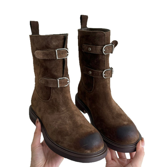 Damen Stiefel mit stylischen Schnallen und robustem Profil EB