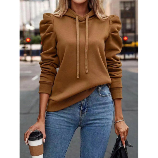 Damen modischer Kapuzenpullover mit Puffärmeln und praktischen Taschen EB