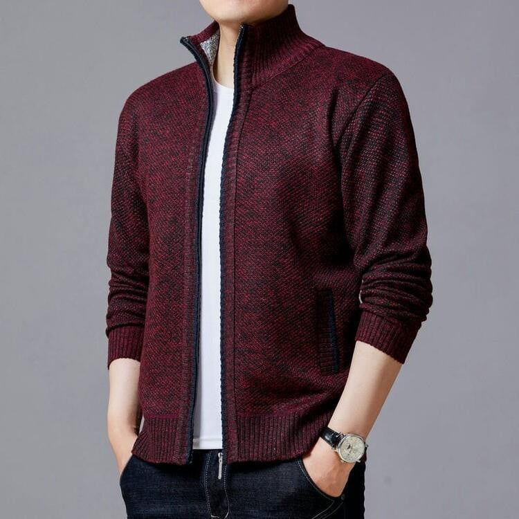 Herren Strickjacke mit modernem Zipper und hohen Kragen EB
