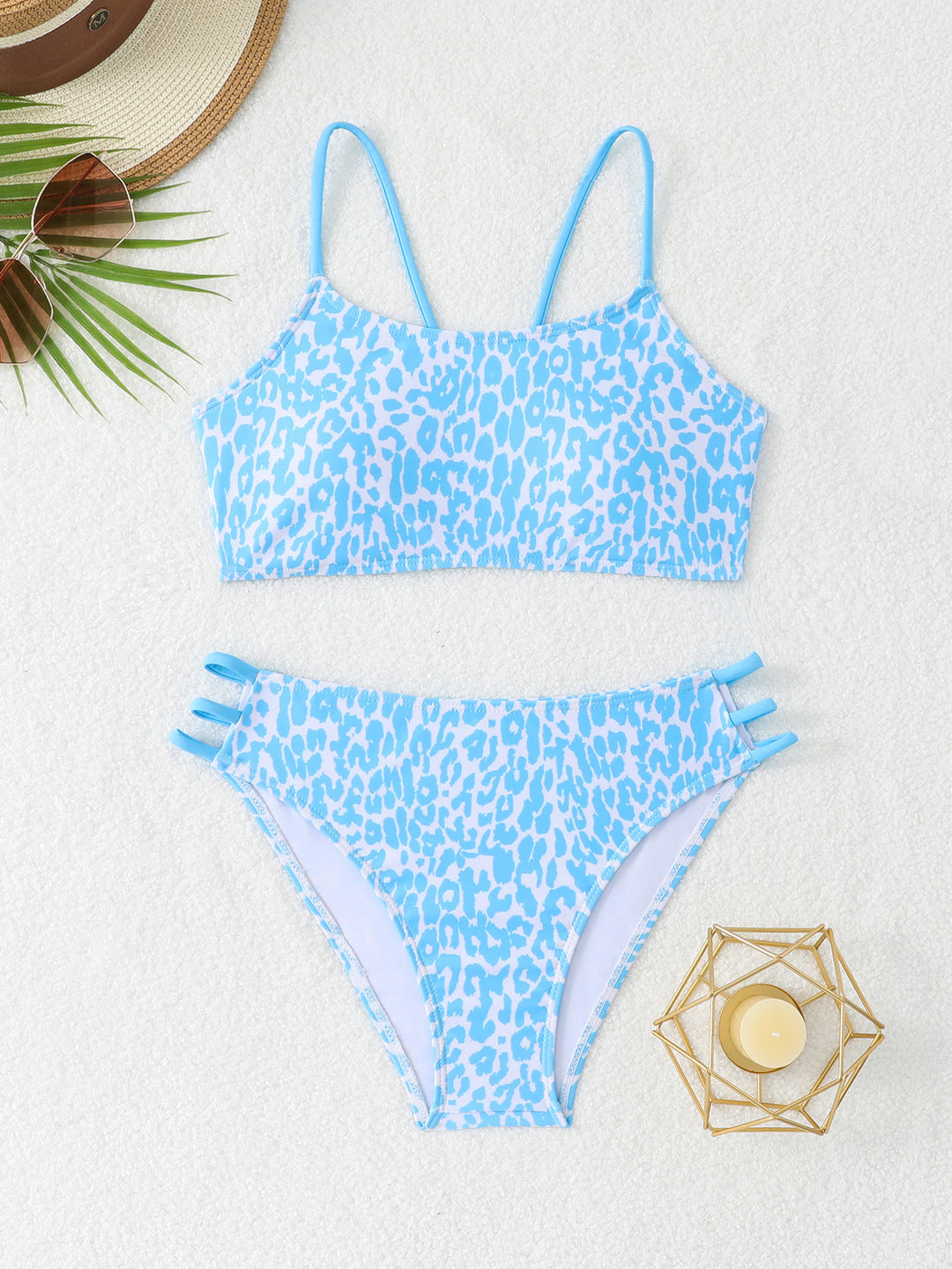 Damen Leopardenmuster Bikini-Set mit sportlichen Details EB