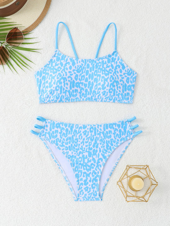 Damen Leopardenmuster Bikini-Set mit sportlichen Details EB
