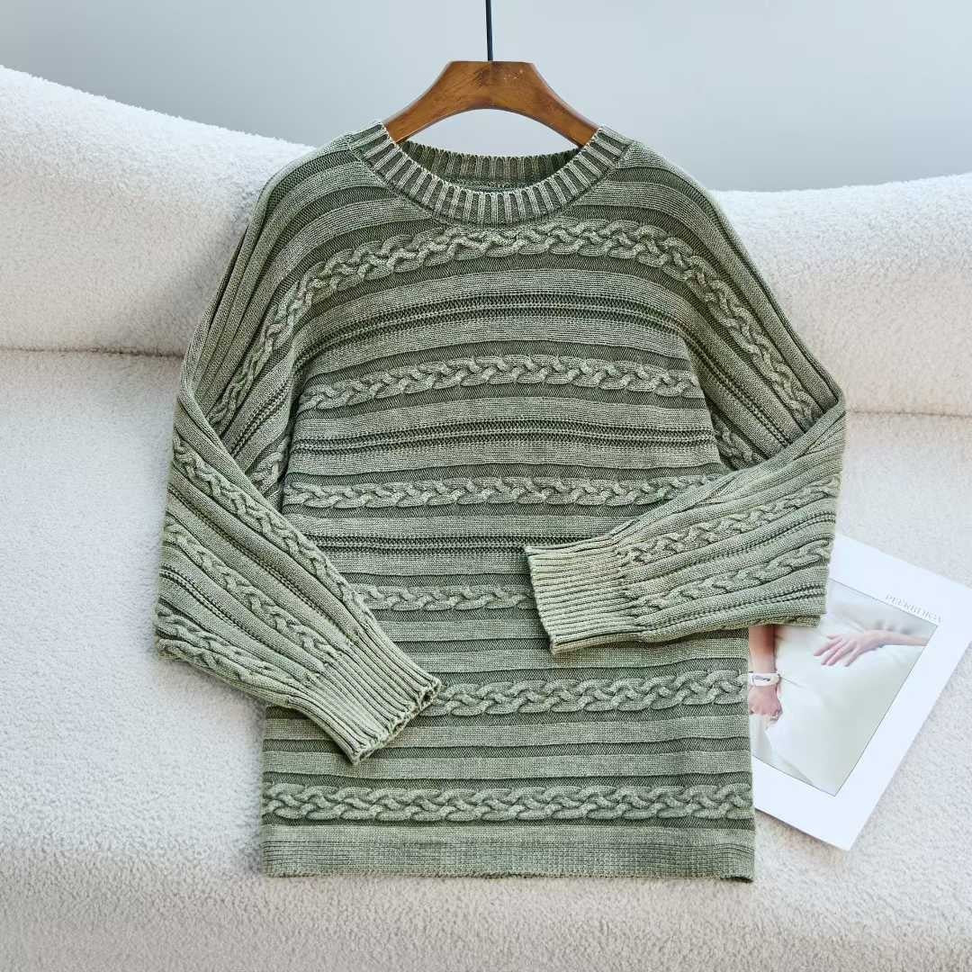 Damen Modischer Strickpullover mit strukturiertem Muster und weitem Schnitt EB