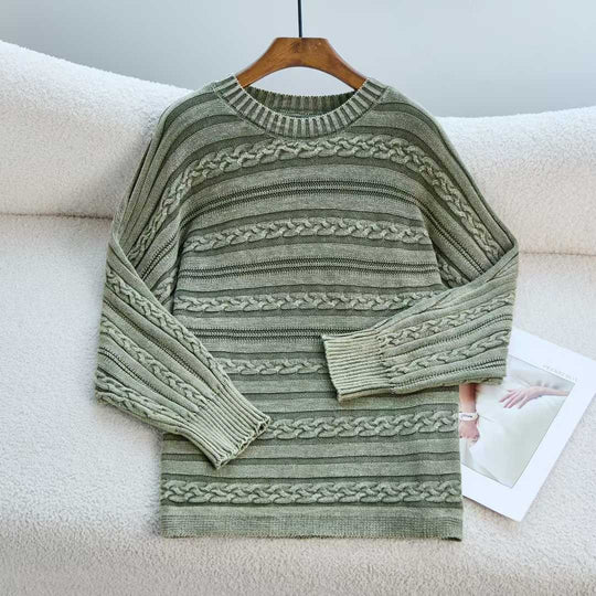 Damen Modischer Strickpullover mit strukturiertem Muster und weitem Schnitt EB