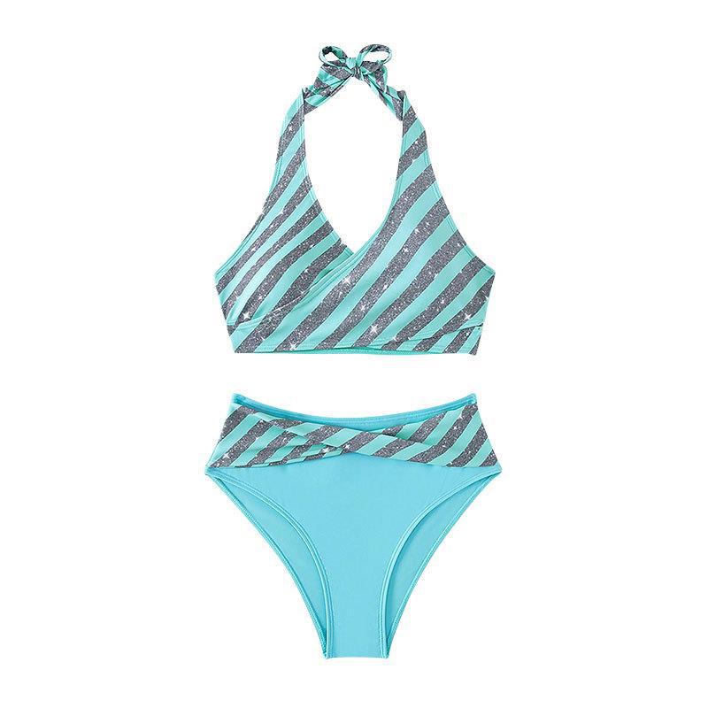 Damen Triangel-Bikini mit glitzerndem Streifenmuster EB