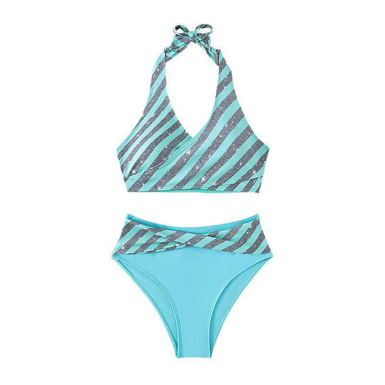 Damen Triangel-Bikini mit glitzerndem Streifenmuster EB
