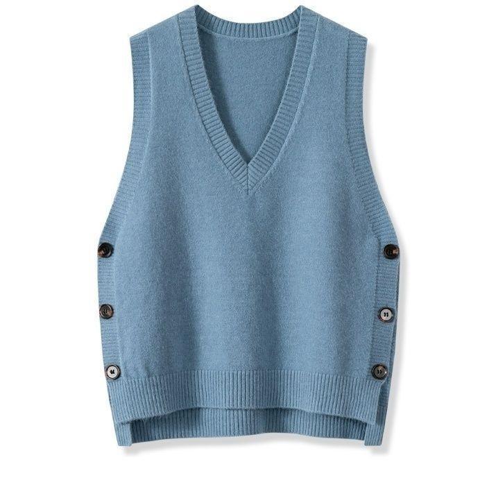 Damen Strickweste mit V-Ausschnitt und Knopfdetails EB