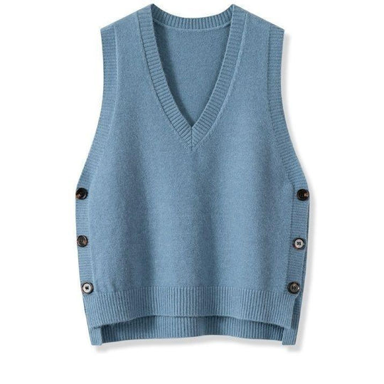 Damen Strickweste mit V-Ausschnitt und Knopfdetails EB