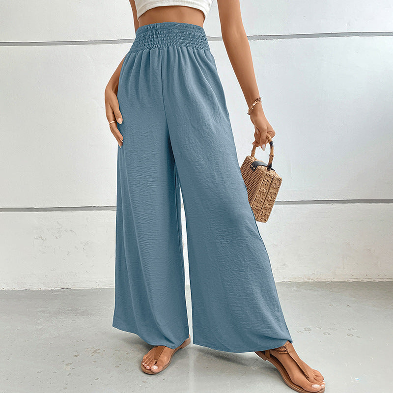 Damen Palazzo-Hose mit hohem, elastischem Rüschenbund und Eingrifftaschen EB