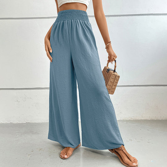 Damen Palazzo-Hose mit hohem, elastischem Rüschenbund und Eingrifftaschen EB