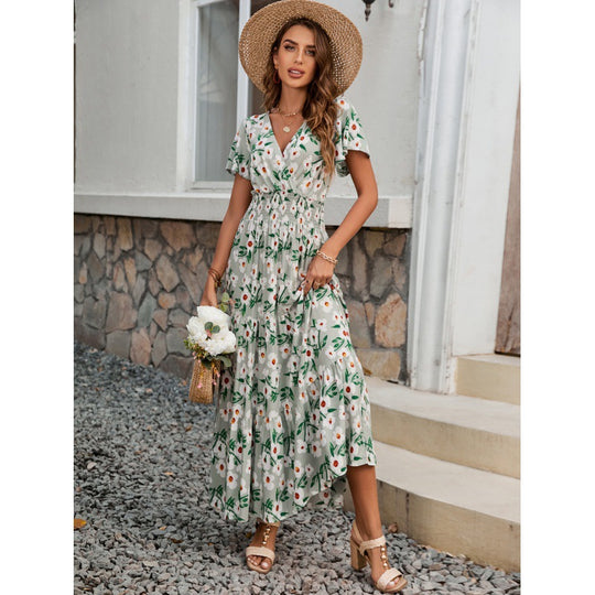 Damen Stufenmaxikleid mit floralem Muster EB