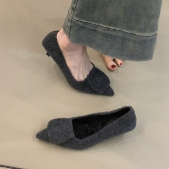 Damen Filz-Pantoletten mit spitzem Design und kuscheligem Innenfutter EB