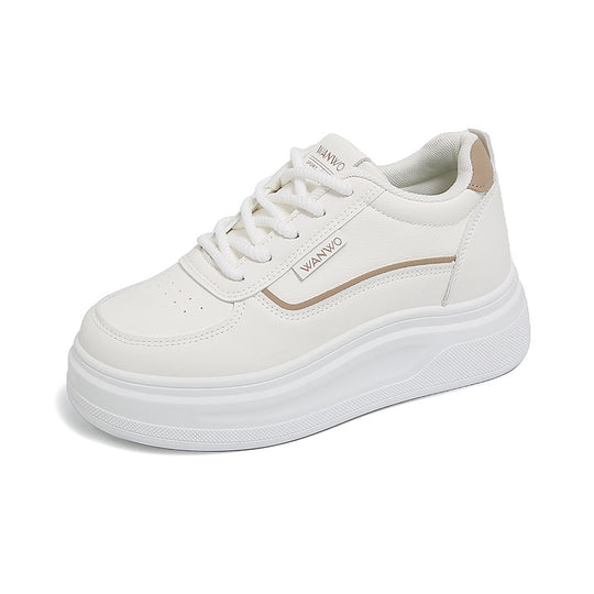 Damen modische Plateau Sneakers mit glattem Obermaterial und elastischen Schnürsenkeln EB