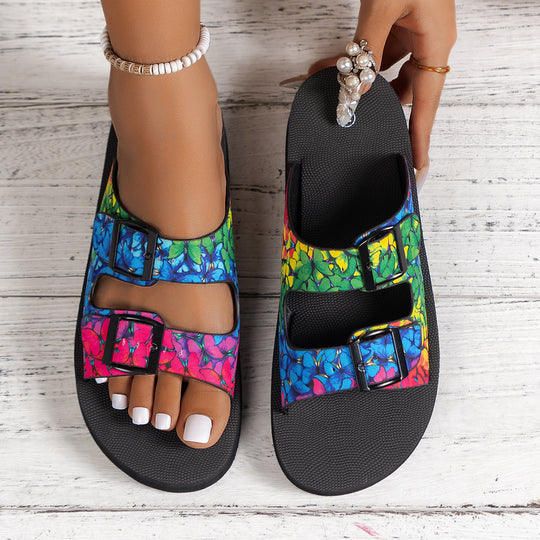 Damen modische Freizeitsandalen mit buntem Blumenmuster EB