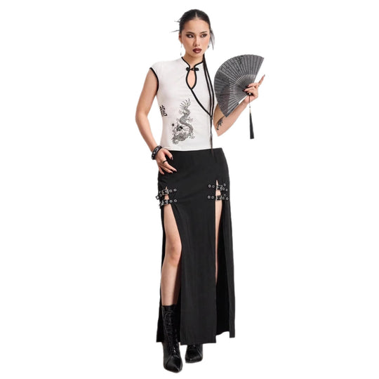 Damen Chinesische Seidenbluse mit kunstvollem Drachenmotiv EB